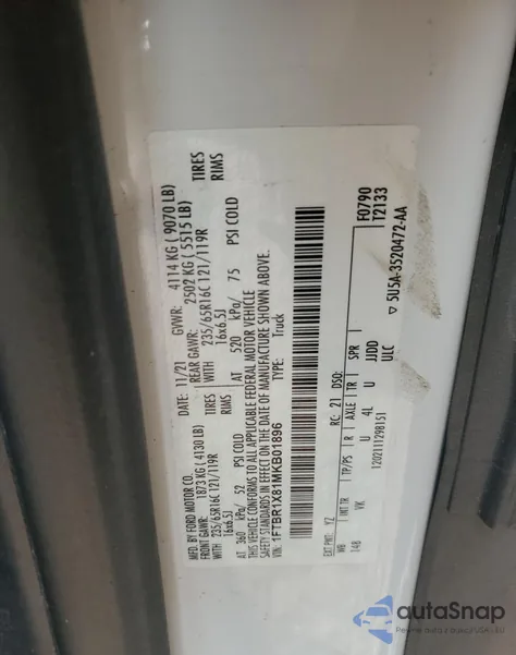 2021 Ford Transit T-250 z USA, uszkodzony, nr VIN 1FTBR1X81MKB01896